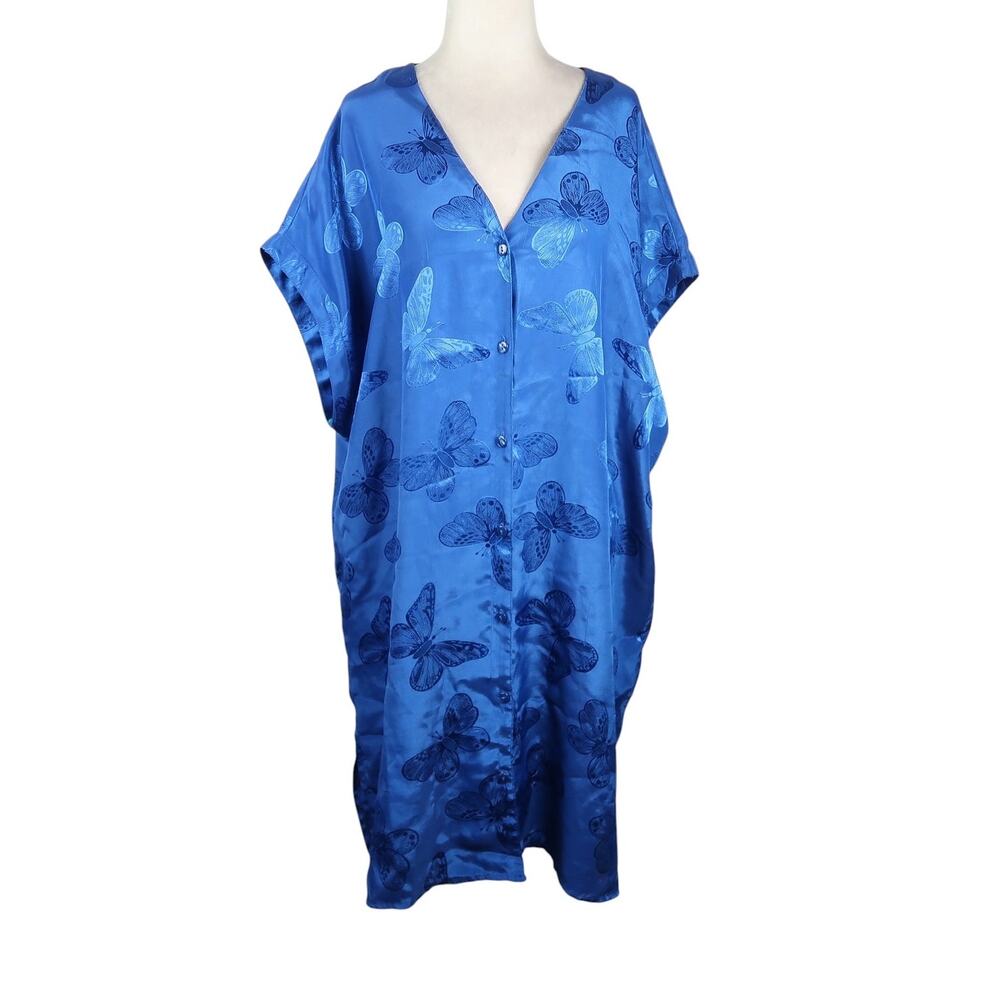 Vintage Lane Bryant Intimates Cobalt Blue Butterfly Satin Night Dress